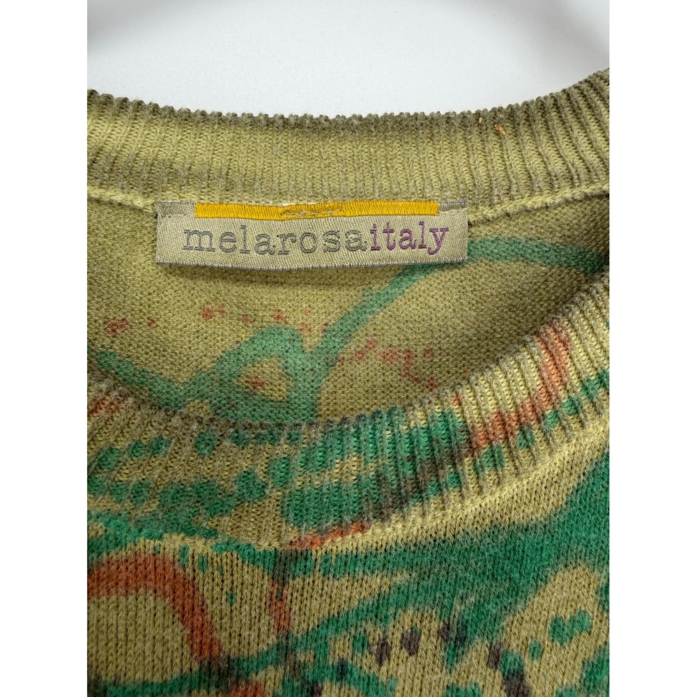 Melarosa Italy Hand Painted Sweater Womens Small Green Abstract Ramie Cotton - Picture 6 of 7